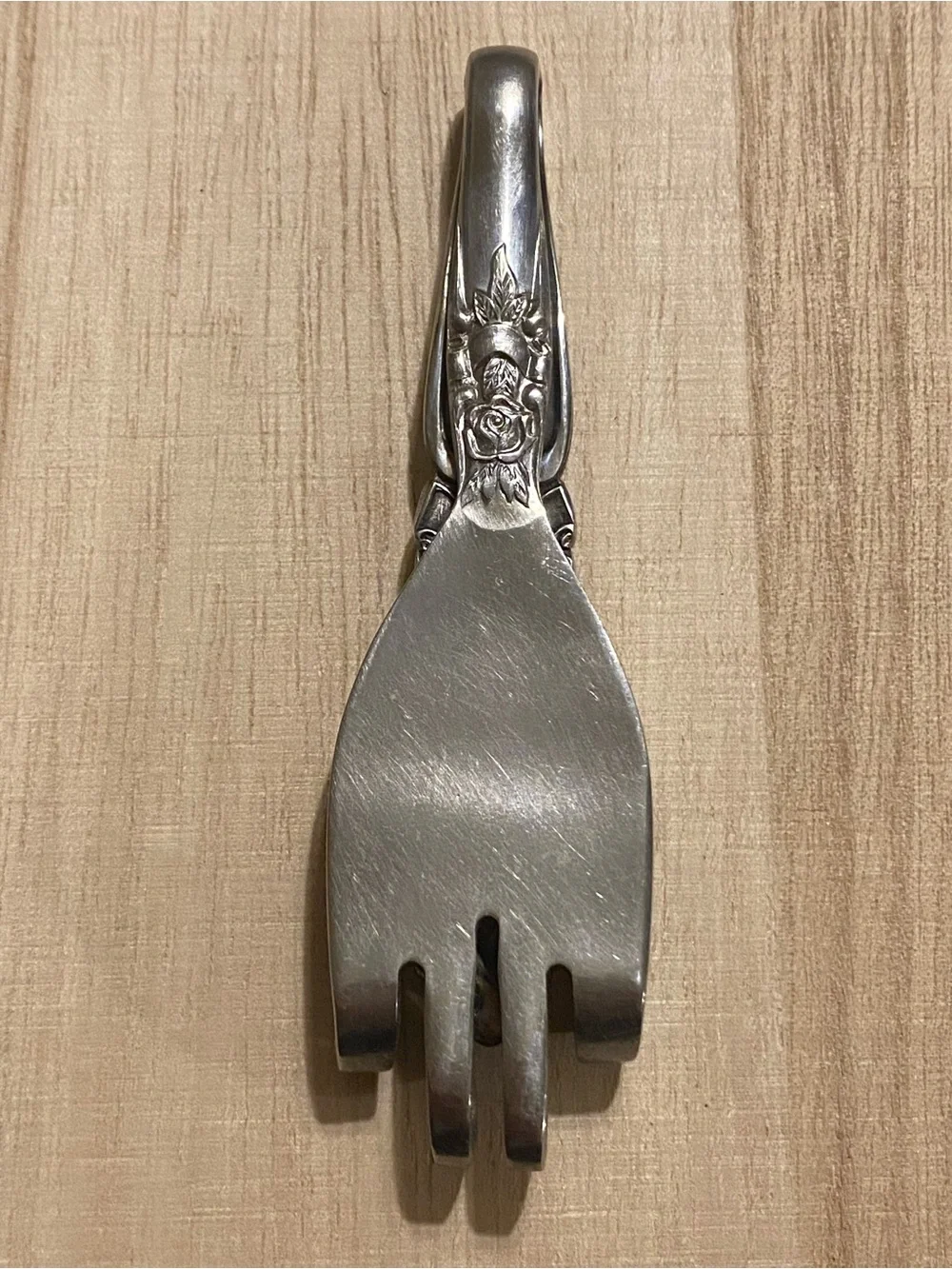 Ornate Vintage Fork Pendant featuring Rose and Scroll